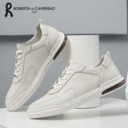 諾貝達（ROBERTA DI CAMERINO）男士日常休閑出行小白鞋系帶低跟平底圓頭真皮板鞋男鞋 白色 41