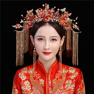夢(mèng)君宸秀禾服頭飾結(jié)婚發(fā)飾中式婚禮古裝鳳冠霞帔新娘龍鳳褂飾品 鳳凰來儀+耳鉤