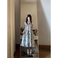 鏡莎連衣裙學(xué)生2024夏季新款學(xué)院風(fēng)小個(gè)子復(fù)古碎花背帶裙學(xué)生中長款 裙子+上衣 均碼（可備注碼數(shù)）