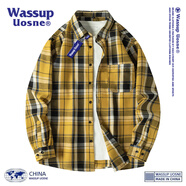 WASSUP UOSNE官方潮牌長袖襯衫男女情侶款青少年格紋透氣寬松休閑棉質(zhì)襯衣外套 2339黃色 M（推薦體重90-110斤）