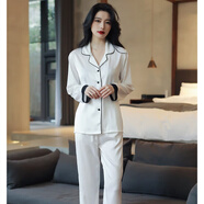婉扣（WANKOU）高級睡衣女2025氣質(zhì)時尚秋季薄款長袖冰絲綢套裝奢華送禮家居服女 白 L (建議105-125斤)