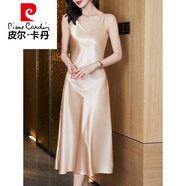 皮爾卡丹（pierre cardin）醋酸緞面真絲上衣裙女夏季2025新款高端黑色無袖連衣裙內(nèi)搭長(zhǎng)裙子 香檳色 XL
