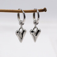 雷吉樂(lè )（RAGEER）通體S925銀大號愛(ài)心吊墜耳環(huán)耳墜女小眾輕奢感桃心耳釘耳扣 銀色一對