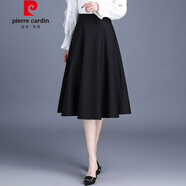 皮爾卡丹輕奢高檔黑色半身裙春秋女2021新款裙子中長高腰顯瘦a字百褶半身長裙秋冬針織 黑色 M
