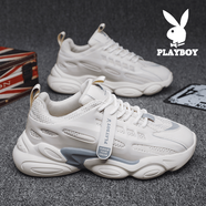 花花公子（PLAYBOY）男鞋秋冬季百搭休閑鞋子男2023新款透氣老爹鞋百搭網(wǎng)面運動增高鞋 白色 41