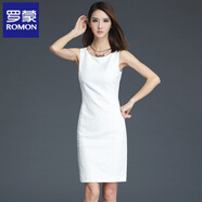 羅蒙（ROMON）氣質(zhì)通勤女裝夏季新款中長(cháng)款OL職業(yè)修身包臀純色無(wú)袖打底連衣裙 白色 M