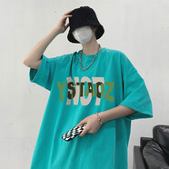 嘉曄（JIAYE）短袖t恤男夏季男裝圓領(lǐng)衣服五分袖T恤青少年學(xué)生體恤潮流半袖 湖藍(lán)色 3XL
