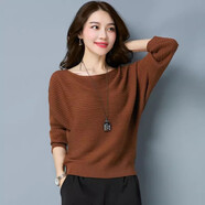 針織衫上衣女短款2025春秋韓版毛衣寬松蝙蝠衫一字領(lǐng)慵懶風(fēng)打底衫 咖啡色 L