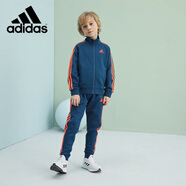 阿迪達斯 （adidas）春秋套裝 兒童運動套裝新款戶外休閑夾克長褲兩件套 藍(lán)/橘 128