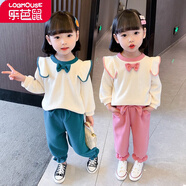樂芭鼠童裝女童套裝春秋兒童套裝女寶寶春裝衛(wèi)衣褲子兩件套洋氣時尚休閑卡通小熊嬰幼兒女小童衣服 綠色（蝴蝶結(jié)套裝） 120碼建議5-6歲(身高110-120cm)
