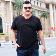 豪朗格（Haolangge）新款潮牌大碼男裝胖子短袖t恤加肥加大男簡約時(shí)尚衣服肥佬體恤棉 TX105黑色 4XL (210-230斤)
