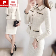 皮爾卡丹（pierre cardin）加厚法式名媛小香風(fēng)時(shí)尚假兩件包臀裙子中長款氣質(zhì)顯瘦毛呢連衣裙 乳白色連衣裙 2XL