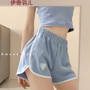 夏季寬松運(yùn)動(dòng)外穿女士網(wǎng)紅休閑居家熱褲ins夏薄款寬松闊腿刺繡愛(ài)心運(yùn)動(dòng)短褲休閑西裝女裝背帶高腰工裝 藍(lán)色 S