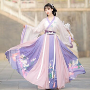 葵馴漢服女成人仙女裙齊胸襦裙古裝學(xué)生日常改良大袖衫唐裝齊腰套裝 紫羅蘭（外衫+里衣+襦裙） M