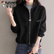 啄木鳥(niǎo)新款搖粒絨夾克短外套女秋冬2024洋氣高腰加厚輕薄小個(gè)子開(kāi)衫 黑色 M