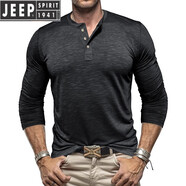 JEEP SPIRIT歐美硬漢阿美咔嘰美式復(fù)古寬松T恤棉亨利領(lǐng)長袖內(nèi)搭打底衫潮男裝 黑色 L