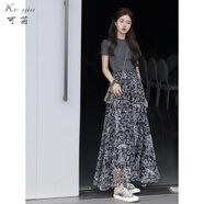 可茵（Keyin）連衣裙女裝2025年夏季新款通勤休閑減齡氣質(zhì)上衣中長(zhǎng)款裙子套裝女 半身裙 L