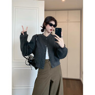樂雅秀卡其色毛呢棒球服短外套女秋季2025新款小個子短款感氣質夾克 灰色外套 S