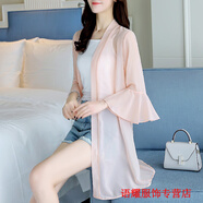 風(fēng)曉薇配披肩百搭的雪紡小披肩外套女外搭薄款開(kāi)衫蕾絲夏季短款遮陽(yáng)衣女 中長(cháng)款粉色-小個(gè)子外套 M 80-110斤建議使用-小個(gè)子外套