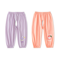 布瑞熊開(kāi)襠褲女寶寶純棉薄款開(kāi)檔褲子外穿嬰幼兒褲子夏季兒童防蚊褲新款 淺紫+淺粉 90 CM