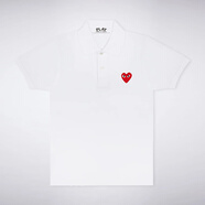 COMME DES GARCONS川久保玲CDG PLAY愛心紅心t恤刺繡印花短袖男女款情侶polo衫 白色 男M