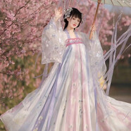 臻一萌漢服女成人學(xué)生鶴挽云印花齊胸襦裙古裝中國風(fēng)日常表演服套裝 櫻落 M