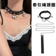 裴南葦鈴鐺項圈女頸帶鏈子黑色頸圈choker鎖骨鏈頸環(huán)項鏈脖圈情侶鏈子 黑色三鈴鐺項圈+牽引繩