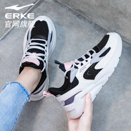 鴻星爾克女鞋運動(dòng)鞋秋冬官方旗艦新款紅星女士休閑皮面透氣老爹跑步鞋子 黑/白0272 38