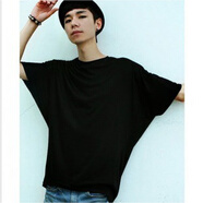 奢依君（SHEYIJUN）蝙蝠衫男短袖 春秋夏韓版新個(gè)性時(shí)尚寬松T恤舒適大碼潮男裝t 黑色短袖 S 165 90-115斤