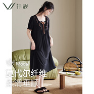 軒靚睡裙女士夏季薄款莫代爾短袖長(zhǎng)裙冰絲涼感優(yōu)雅氣質(zhì)睡衣家居服 63236雅黑 M