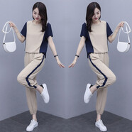 歌蜜奴 t恤女短袖夏季新款女裝時(shí)尚套裝韓版運動(dòng)休閑衣服休閑褲套裝 圖片色 L