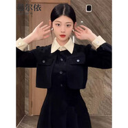 蔓爾依（MANERYI）小香風(fēng)連衣裙女2025新款春季韓版氣質(zhì)收腰顯瘦假兩件時尚穿搭裙子 黑色連衣裙 S