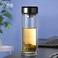 希諾（HEENOOR）加厚雙層玻璃杯帶濾網(wǎng)男女士大容量泡茶水杯辦公室水晶杯時(shí)尚高檔 6712-360ml  本色
