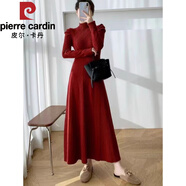 皮爾卡丹（pierre cardin）連衣裙長(cháng)款氣質(zhì)打底毛衣秋冬2025高腰針織高領(lǐng)連身裙長(cháng)裙冬季裙子 紅色 M