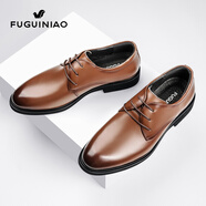 富貴鳥(niǎo)商務(wù)正裝鞋男鞋春季新休閑皮鞋男真皮增高德比鞋潮鞋通勤工作鞋 棕色 38
