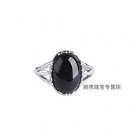 FPB925銀瑪瑙水晶寶石戒指女玉髓粉晶祖母綠復古個(gè)性開(kāi)口食指指環(huán) 黑瑪瑙 活口