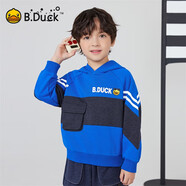 B.Duck小黃鴨童裝男童衛(wèi)衣兒童連帽衫百搭拼接套頭運動服8077寶藍120