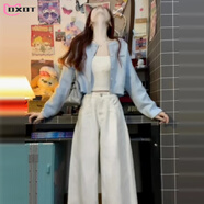 DXOT2025新款慵懶風(fēng)藍(lán)色針織外套女早秋季小個(gè)子短款外搭上衣毛衣開衫 開衫 L 55-60kg