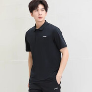 李寧 短袖男子時尚舒適休閑POLO衫運動透氣團購訓練T恤APLR083剛 速干黑色碼全 XL