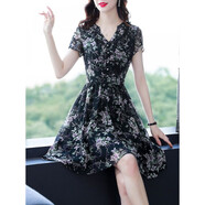 【特價(jià)撿漏】高檔輕奢品牌短袖碎花連衣裙2022新款夏季女裝修身印花裙子氣質(zhì)雪紡裙夏裝顯瘦花色 M94斤以下