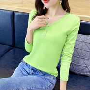 寵琳長(cháng)袖t恤女2025冬季新款女裝v領(lǐng)純色韓版百搭顯瘦白色打底衫上衣潮 好質(zhì)量【綠色】氣質(zhì)紐扣長(cháng)袖 2XL 125-135斤