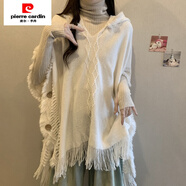皮爾卡丹（pierre cardin）大碼波西米亞流蘇毛衣針織衫女秋冬胖mm百搭減齡披肩斗篷連帽上衣 杏色斗篷 L 建議(100-120斤)
