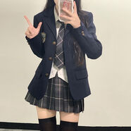 OZMYET高級感英倫jk制服學(xué)院風(fēng)套裝高校學(xué)生裙外套秋冬季新款紺色西 格子百褶裙【單件】 L 建議105-120斤