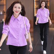 憶靈早秋新款女士襯衫背后開(kāi)叉短款上衣2025春秋外套設計感襯衣長(cháng)袖 紫色  M【80-110】