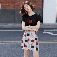 歌蜜奴 套裝女夏裝時尚潮名媛新款夏裝運動休閑連衣裙套裝A611 黑色套裝 M
