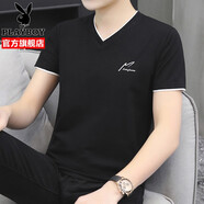 花花公子（PLAYBOY）T恤男夏季新款短袖體恤v領(lǐng)時(shí)尚簡(jiǎn)約休閑風(fēng)潮牌男士衣服父親節(jié)禮物 黑色 2XL