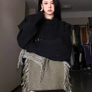 凌菲小姐女士毛衣2025新款韓版秋冬內(nèi)穿個性設(shè)計感流蘇拼接加厚女小眾休閑 黑色 S