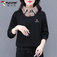 啄木鳥(niǎo)假兩件衛(wèi)衣女裝春秋季2025新款polo領(lǐng)時(shí)尚洋氣中年寬松上衣 黑色 M (建議80-95斤)