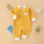 嬰兒夾棉連體衣春秋冬裝純棉保暖男女寶寶哈衣睡衣新生兒衣服加棉 黃色 73cm