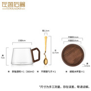 左茗右器可加熱玻璃茶杯水杯帶勺家用辦公室咖啡杯馬克杯牛奶早餐杯 茶咖杯-透明（帶咖啡勺+杯墊）